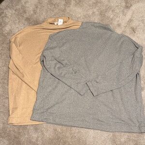 LOFT Two-Tone Mock Neck Long-Sleeve Top - Beige & Gray